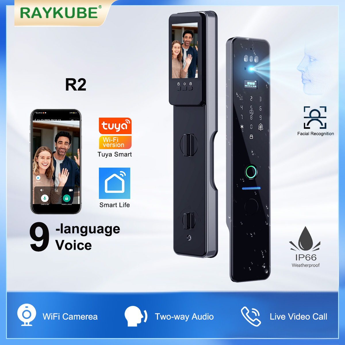 Peephole Camera Viewer - RAYKUBE R2 IP66 Wodoodporny Zamek Elektroniczny