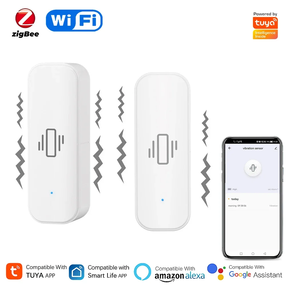 Home Security With Monitoring - Tuya WiFi/Zigbee inteligentny czujnik wibracji ochrona