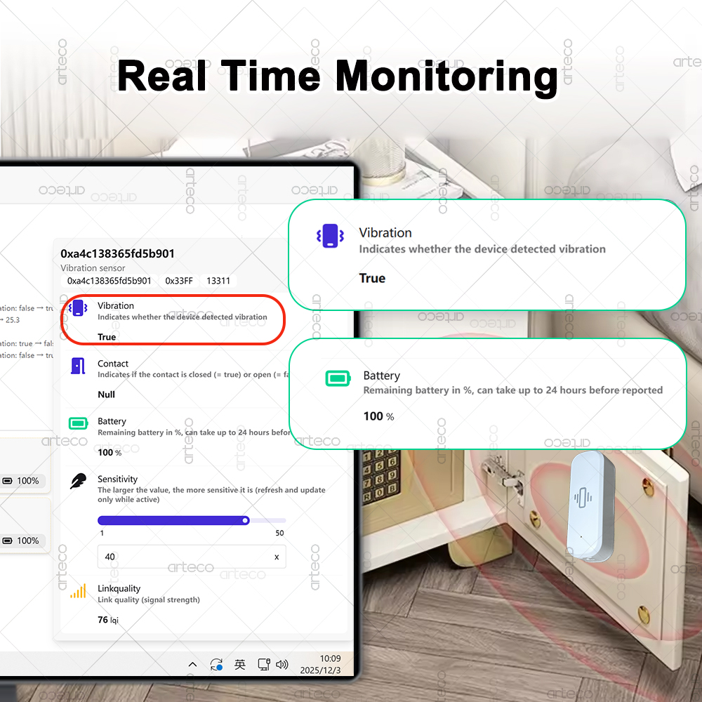 Czujnik wibracji ZigBee, monit – Home Security With Monitoring recenzja i cena
