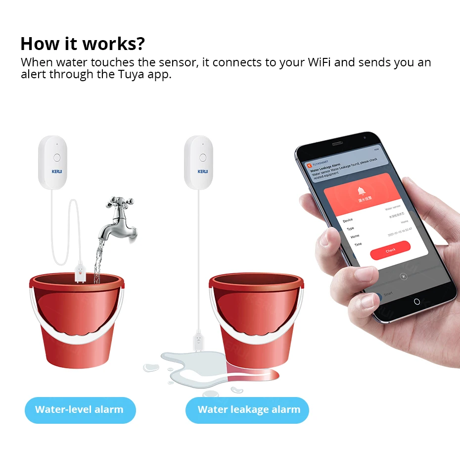 Czujnik zalania WiFi KERUI Sma – Home Security With Monitoring recenzja i cena